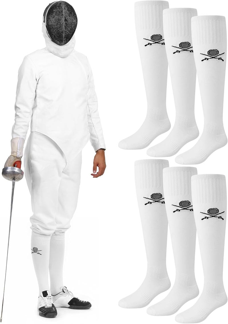 Glitopper 3 Pairs Fencing Socks for Epee Sabre and Foil White Cotton Knee High Socks Comfortable Support Athletic Stockings for Men Youth - Image 1